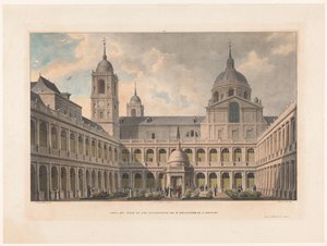 Evanjelistlerin Zicht op de Courtyard van het San Lorenzo de El Escorial Manastırı S. Lorenzo R. Manastırı Müjdecileri Avlusunun Görünümü (nesne üzerindeki başlık)