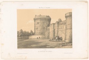 Dinan kalesinin kulelerinden birinin görünümü Le château de Dinan (nesnedeki başlık) Çağdaş Fransa (dizi adı) La France de nos jours (nesne üzerine seri başlığı) by Leon Auguste Asselineau