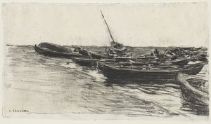 Étretat Sahilinde Balıkçı Tekneleri by Leon-Augustin Lhermitte