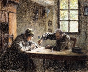 Erkek ve Kadın eau de vie içiyor, by Leon Augustin Lhermitte