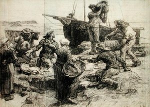 Yakalamayı Sıralama (kağıt üzerinde kömür) by Leon Augustin Lhermitte