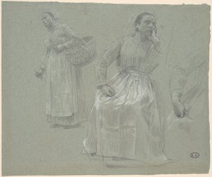 Biri Oturan, Biri Sepet Tutan İki Kadının Çalışması by Leon-Augustin Lhermitte