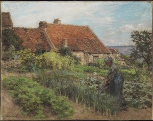 Bahçeyi Sulamak, 1900 (tuval üzerine monte edilmiş dokuma kağıt üzerine pastel) by Leon Augustin Lhermitte