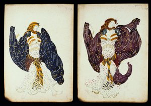 "Juive" dan kadın dansçılar için bir çift kostüm tasarımı by Leon Bakst
