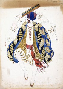 "Dance Juice" da tef çalan, pantolon ve sarık giyen erkek dansçı için kostüm tasarımı, by Leon Bakst