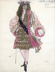 Uyuyan Güzel balesi için kostüm tasarımı, P. Tchaikovsky - Bakst, Leon (1866-1924) - 1921 - Suluboya, Kağıt üzerine guaj - 28x21 - Özel Koleksiyon by Leon Bakst
