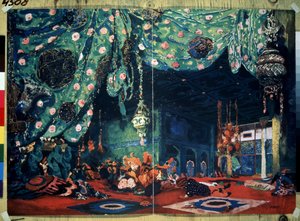 Bin bir gece masallarından Nicolas (Nikolai) Rimsky Korsakov (Rimsky-Korsakov) (1844-1908) tarafından bale ""Sheherazade"" için dekor. (N.Rimsky Korsakov
