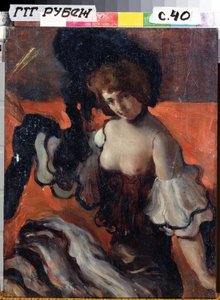 Bir restoranda, siyahlı bayan by Leon Bakst