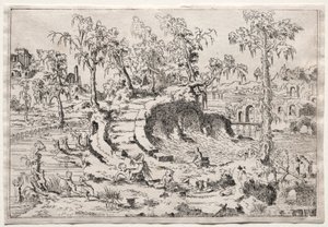 Putti ile manzara by Leon Davent