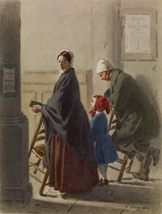 Kilisede Dua Eden Erkek, Kadın ve Kız, 1864 (kağıt üzerinde wc ve grafit) by Leon Henri Antoine Loire