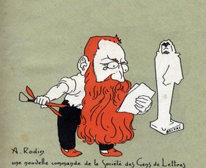Societe des gens de lettres'ten yeni bir siparişle Auguste Rodin'in karikatürü (Balzac'ın Heykeli) - Leon Lebegue'nin İllüstrasyonu (1863-1944) - "" Le sun-du-dimanche"" gravürü
