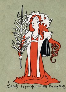 Güzel Sanatlar portföyü olarak Henriette Rosine Bernard dit Sarah Bernhardt'ın (1844-1923) karikatürü - Leon Lebegue'nin çizimi (1863-1944) - "" Le sun-du-dimanche"" gravürü