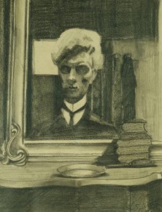 Otoportre; Otoportre, c.1907 (parlak kağıt üzerine karakalem ve mum boya) by Leon Spilliaert