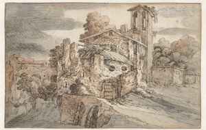 İtalya sınırlarındaki Kilise ve Eski Kalıntılar by Leonaert Bramer (attributed to)