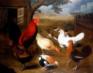 Horozlu Çiftlik Sahnesi (tuval üzerine yağlı boya) by Leonard Hubner