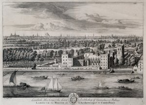 Lambeth, Majesteleri Canterbury Sarayı Başpiskoposu, I. Kip tarafından oyulmuş by Leonard Knyff