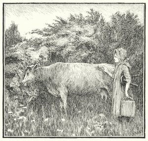 Yumuşak inek güzel, sütünü bırak (gravür) by Leonard Leslie Brooke