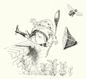 Bir duvarda Humpty Dumpty sate (gravür)