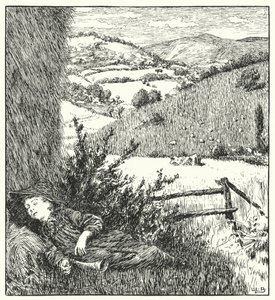 Küçük mavi, gel, üfle boynuzunu (gravür) by Leonard Leslie Brooke