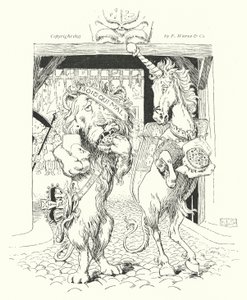 Aslan ve tek boynuzlu at taç için savaşıyordu (gravür) by Leonard Leslie Brooke