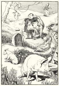 Yaşlı kadın ve domuzu (gravür) by Leonard Leslie Brooke