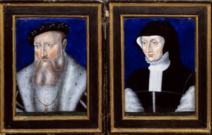 Claude de Lorraine (1496-1550), Guise Dükü ve Bourbon Vendome Antoinette (1494-1583), eşi Emaye Leonard Limosin (1505-1577) 1550 tarafından boyanmış portresi. Güneş. 0,25x0,2 m Ecouen, Musee National de la rönesans