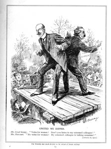 Lloyd George and Harcourt, both ministers in the Liberal Government, disagree about giving votes to women, 1910  by Leonard Raven Hill