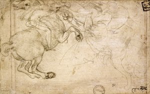 Bir Griffin ile Savaşan Bir Süvari, 16. yüzyıl (kağıt üzerinde gümüş nokta) by Leonardo da Vinci