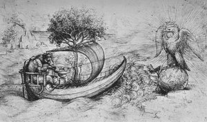 Alegori: Bir Küre Üzerinde Duran Taçlı Bir Kartal ve Bir Tekneyi Yönlendiren Bir Kurt, c1480 1945 by Leonardo da Vinci