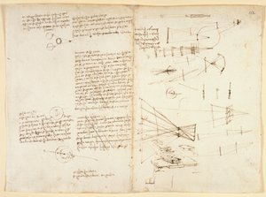 Arundel 263 f.115v, f.112 Gözün özellikleri üzerine notlar, çizimler ve bir diyagram, c.1490 (kağıt üzerinde kalem ve mürekkep) by Leonardo da Vinci