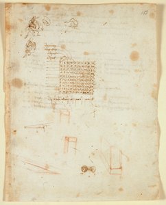 Arundel 263 f.153 Oturan bir adamın profilden kaba çizimleri; çarpım tablosu; 