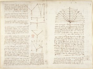 Arundel 263, f.5v, f.10v Mekanik üzerine notlar ve diyagramlar by Leonardo da Vinci