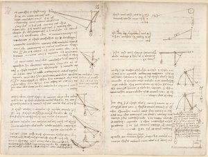 Arundel 263, f.7v, f.8 Mekanik üzerine notlar ve diyagramlar by Leonardo da Vinci