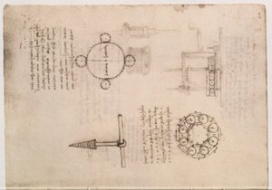 Codex Madrid I f.20, mekanik çalışmalar by Leonardo da Vinci