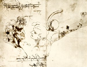 İki erkek kafanın taslakları by Leonardo da Vinci