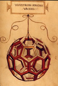 Geometri: “” Bir Icosahedron”” Leonardo da Vinci (1452-1519) tarafından çizilen matematikçi Fra Luca Pacioli dit Luca di Borgo