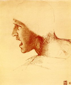 Çığlık atan ve saldıran savaşçının başı by Leonardo da Vinci