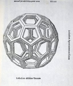 Boş Icosaedron, Luca Pacioli'nin (c.1445-1517) 'İlahi Oran'dan bir çizimi, aslen pub. Venedik, 1509 by Leonardo da Vinci