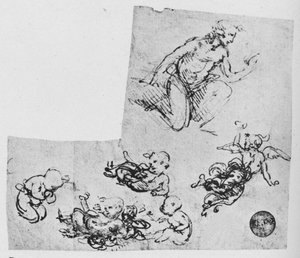 Diz çökmüş Gençlik ve Putti, c1480 1945 by Leonardo da Vinci