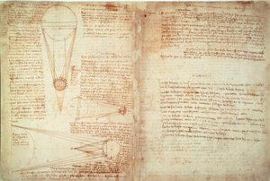 Dünya ile ay ve güneş arasındaki ilişkiyi gösteren notlar ve iki diyagram by Leonardo da Vinci