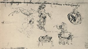 Genç Bir Kadın, Bir Kurt, vb. İle Çalışmalar Sayfası, c1480 1945 by Leonardo da Vinci