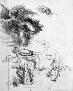 Bir Melek Silüeti (kağıt üzerinde kalem ve mürekkep) by Leonardo da Vinci