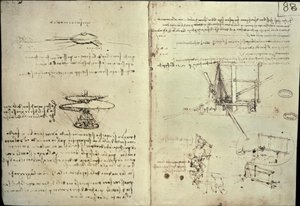 Pervaneler ve uçan makineler için çalışmalar by Leonardo da Vinci