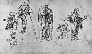 Tek Figürler ve Profil Çalışmaları, c1480 1945 by Leonardo da Vinci