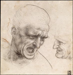 İki Savaşçının Çalışması" Anghiari Muharebesi için Başlar, 1504-05 by Leonardo da Vinci