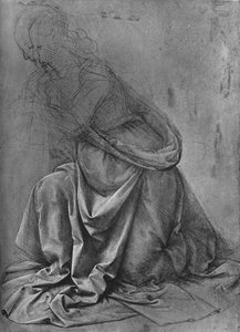 Sola Diz Çökmüş Bir Kadının Perdeliği Çalışması, c1477 1945 by Leonardo da Vinci