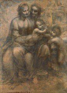 Bakire ve Çocuk, Aziz Anne ve Bebek Vaftizci Yahya, c.1499-1500 (kağıt üzerine beyaz tebeşirle yükseltilmiş karakalem, tuval üzerine monte edilmiş)