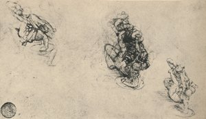 Düşmüş Bir Düşmanı Poniarding Bir Adamın Üç Çalışması, c1480 1945 by Leonardo da Vinci
