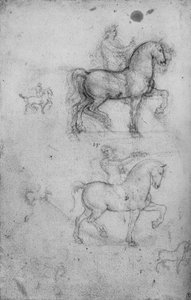Atlar ve Biniciler Üzerine İki Çalışma ve Atlar Üzerine Daha Küçük Çalışmalar, c1480 1945 by Leonardo da Vinci