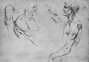 Yaşlı Bir Adamın Üst Kısmına İlişkin İki Çalışma ve İki Silah Çalışması, c1480 1945 by Leonardo da Vinci
